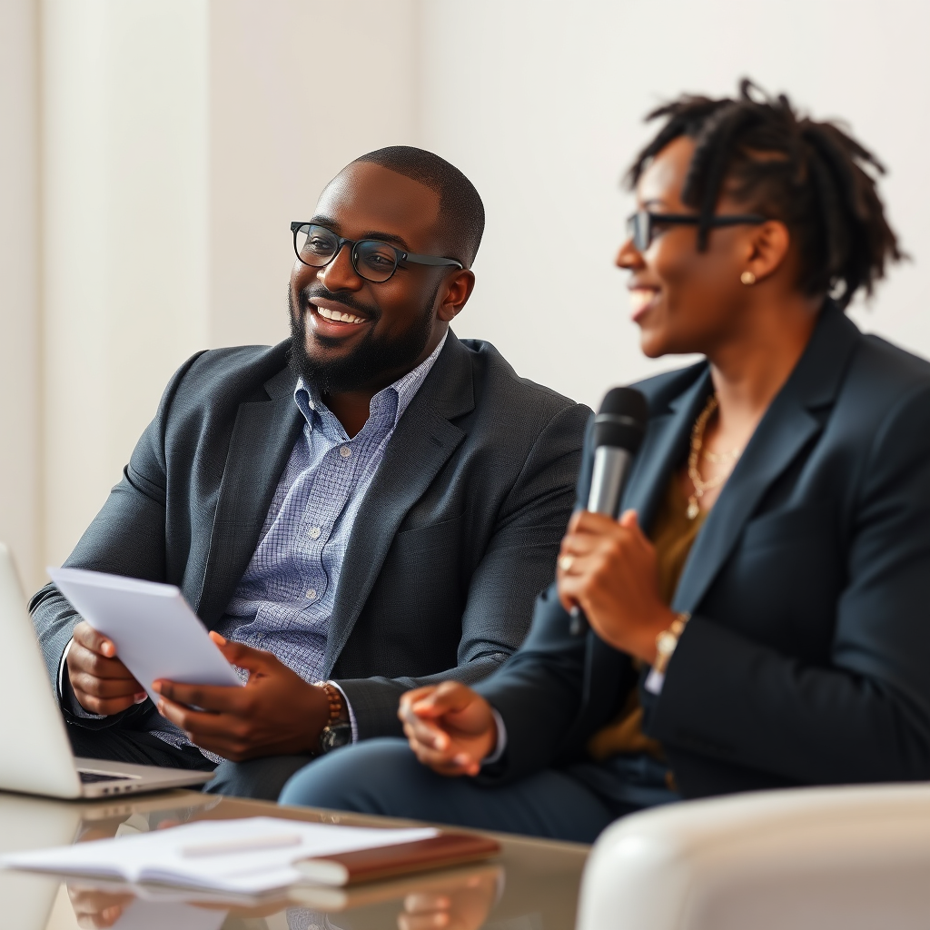 A heartwarming image of a roundtable discussion among investors sharing success stories, symbolizing community support. The setting features a cozy room with warm lighting. The color palette uses warm earth tones to convey comfort. The camera angle captures the smiling faces around the table, showcasing engagement. Texture details highlight the warmth of the furniture and the casual attire of participants. The style references community gatherings. Technical specs: photorealistic.